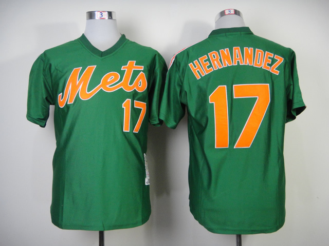 Men New York Mets #17 Hernandez Green Throwback 1985 MLB Jerseys->new york mets->MLB Jersey